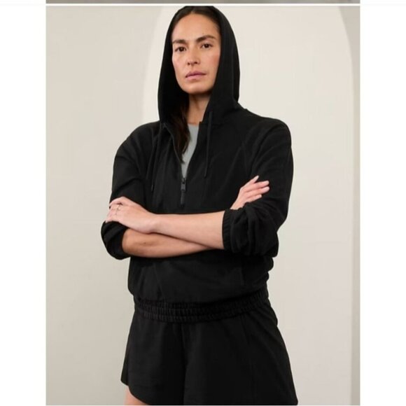 Athleta Hoodie Womens Large Black Retroterry 1/2 Zip Oversized Pullover - Picture 9 of 11